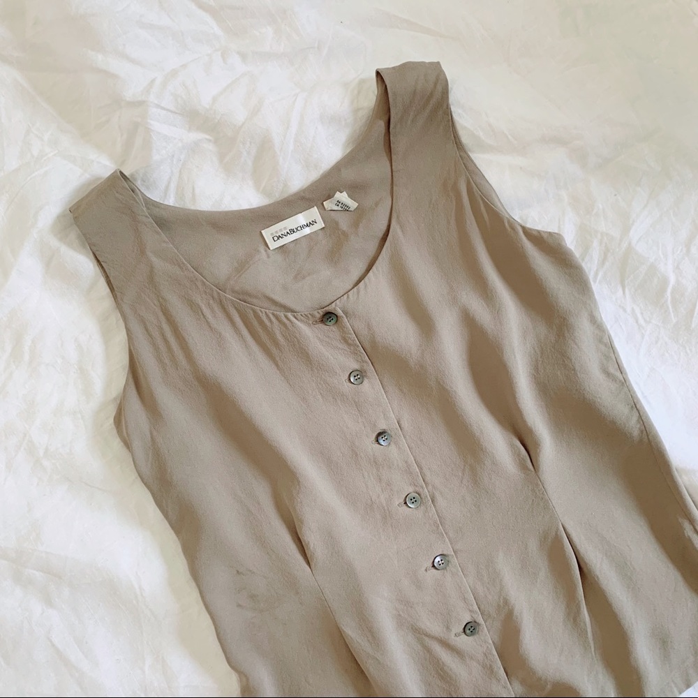 Vintage 90’s Minimalism Silk Greige Blouse Sz 6